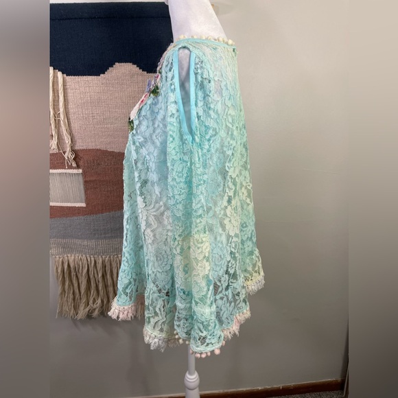 Antica Sartoria by giacomo cinque Aqua Lace Boho Embroidered Coachella Blouse M - Picture 4 of 8